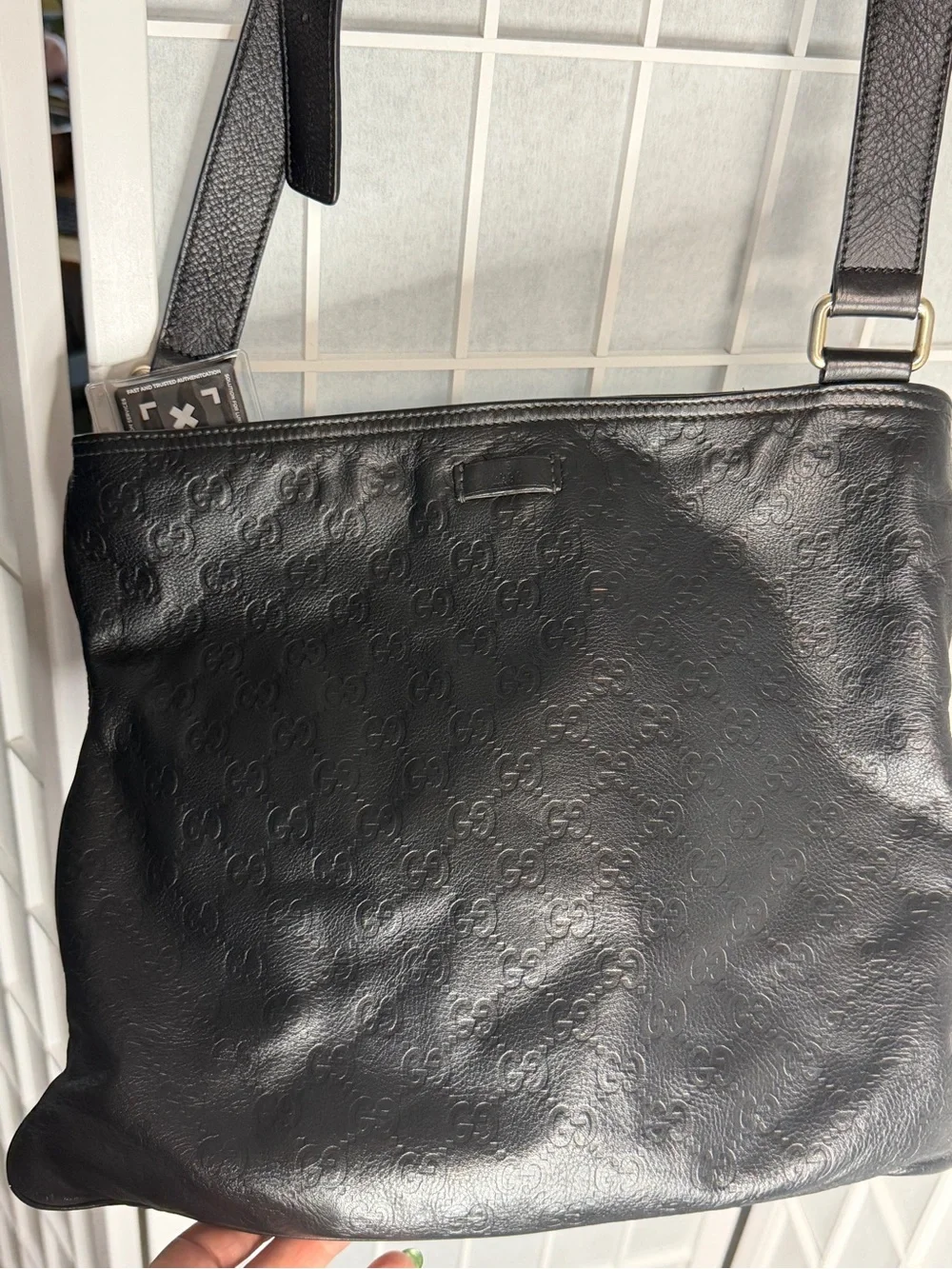 Gucci Guccissima Black GG Embossed Leather Crossbody Shoulder Bag- EXCELLENT